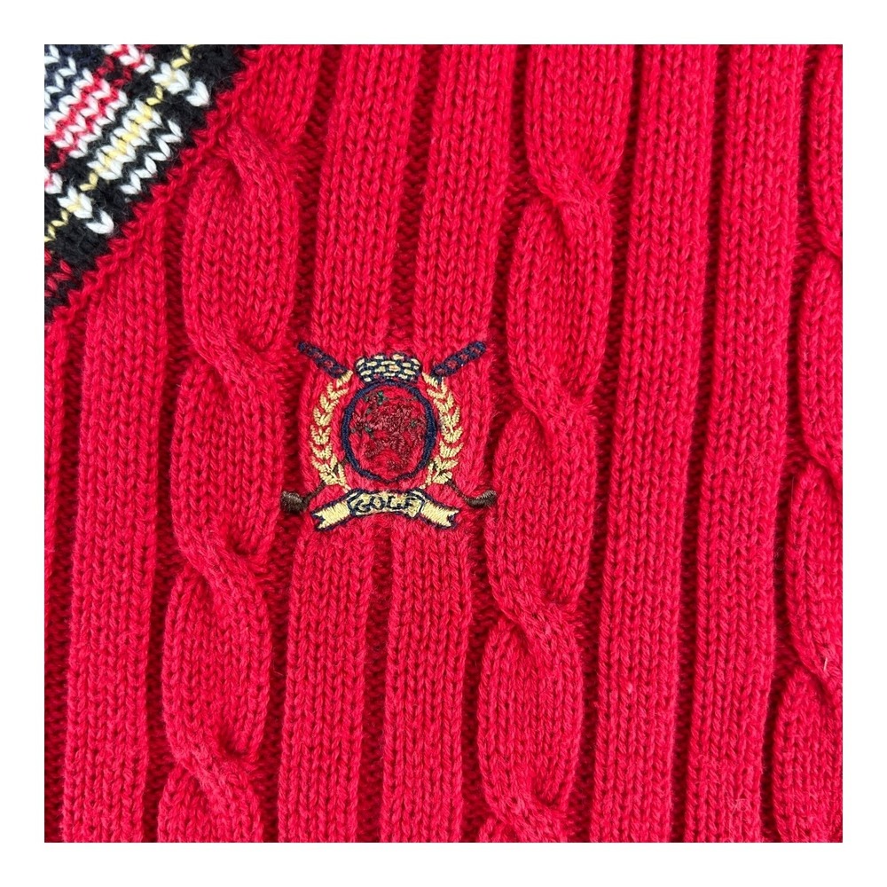 Tommy Hilfiger Golf Chunky Cable Knit V Neck Sweater Y2K Fisherman Mens Large - Picture 7 of 9